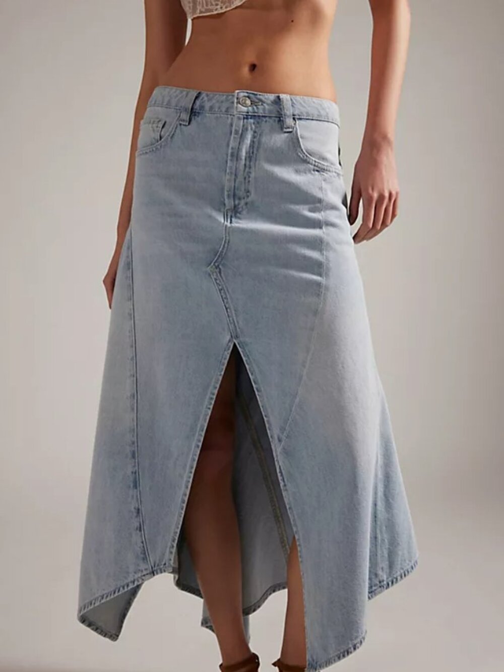 NWT! Free People We The Free Aquarius Asymmetrical Denim Maxi Skirt 27